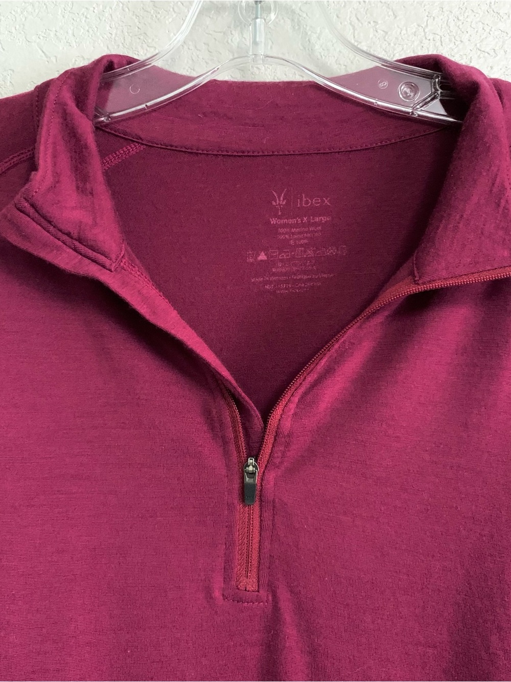 Ibex Top Womens XL Merino Wool 1/4 Zip Base Layer Side Ruched Outdoor Burgundy - Picture 5 of 13